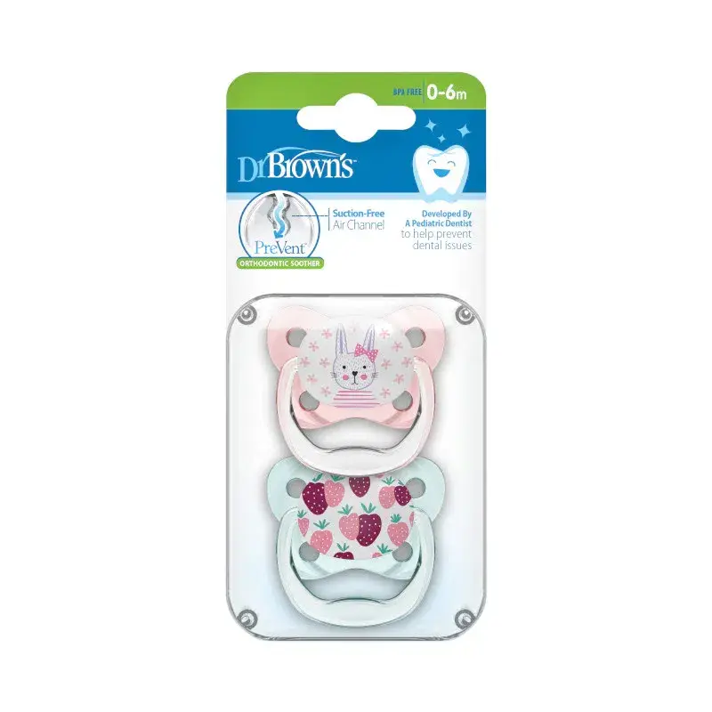 xx Dr.Brown’s Lot de 2 sucettes PreVent Lapin rose/Fraise 0-6mois