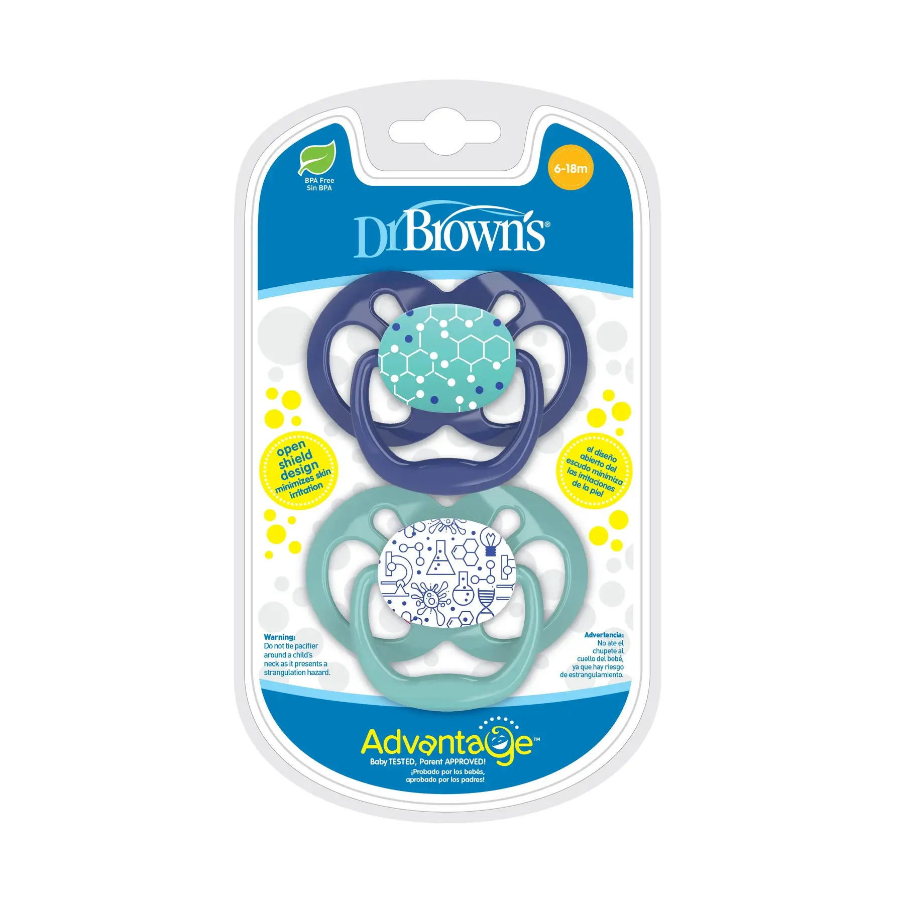xx Dr.Brown’s Lot de 2 sucettes Symétriques Advantage Bleu/Vert 6-18mois