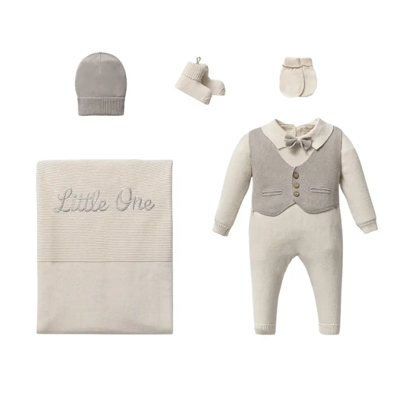 xx Ensemble Bébé 5 pièces Little One  Gris – Coffret Tricot Élégant Garçon 0 à 3 mois