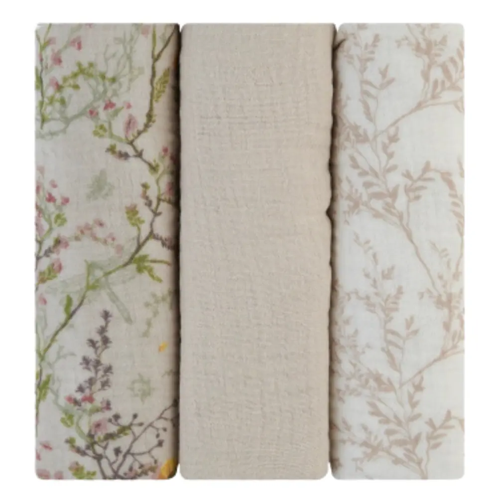 xx Ensemble de 3 langes en mousseline 100x100 cm beige