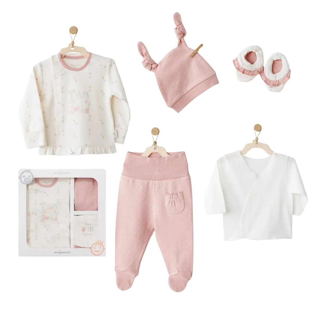 xx Ensemble de 5 pièces Andywawa pour la sortie de l'hôpital de bébé AC26080 Écru