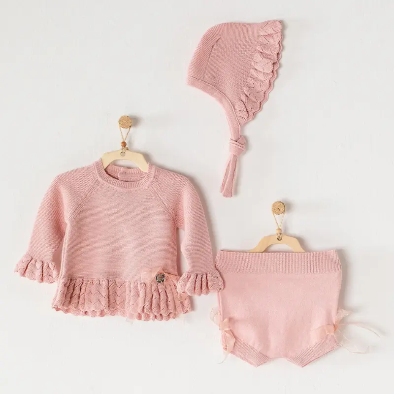 Ensemble tricot 3 pièces pour bébé Andywawa Knitwear AC23200 Rose