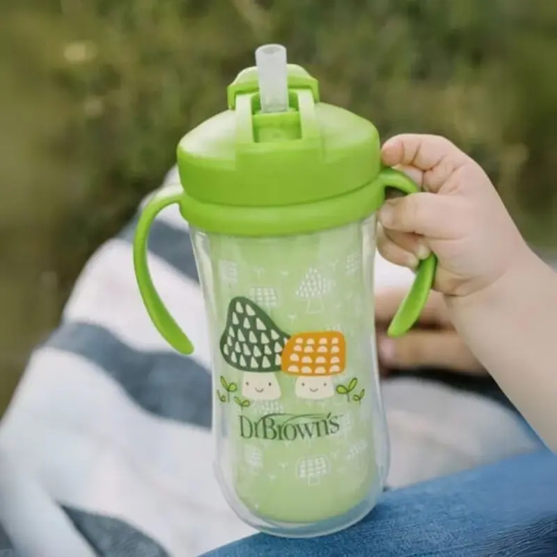 Gobelet en plastique pour enfants Dr. Brown's avec poignées et paille, 12 mois et plus, vert, 300 ml