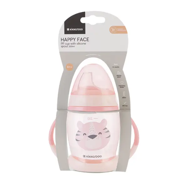Gobelet PP avec bec verseur en silicone 200 ml Happy Face Rose