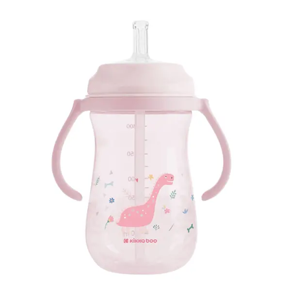 Gobelet PP avec paille en silicone 300 ml Dino World Rose