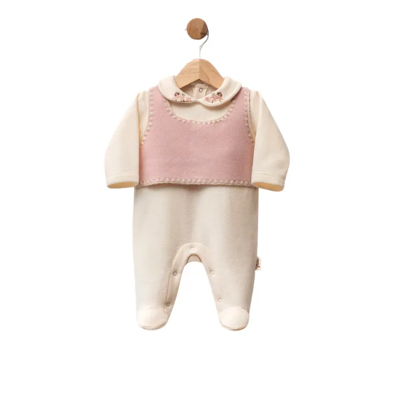 xx Grenouillère bébé en polaire avec col brodé et effet gilet