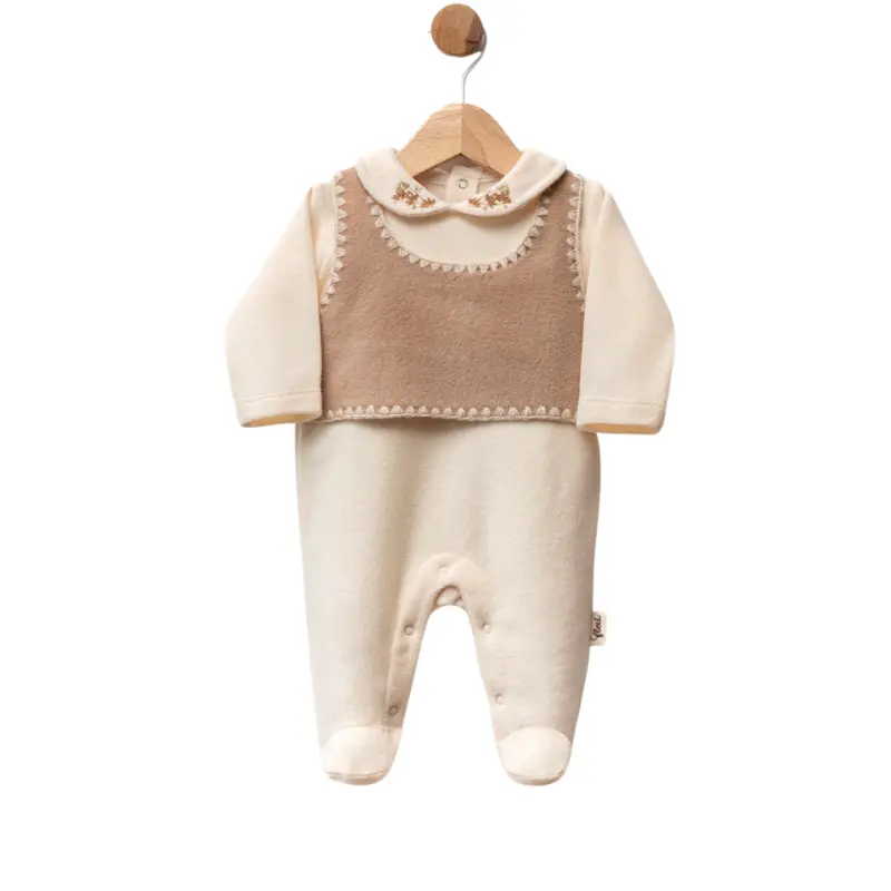 Grenouillère bébé en polaire avec col brodé et effet gilet