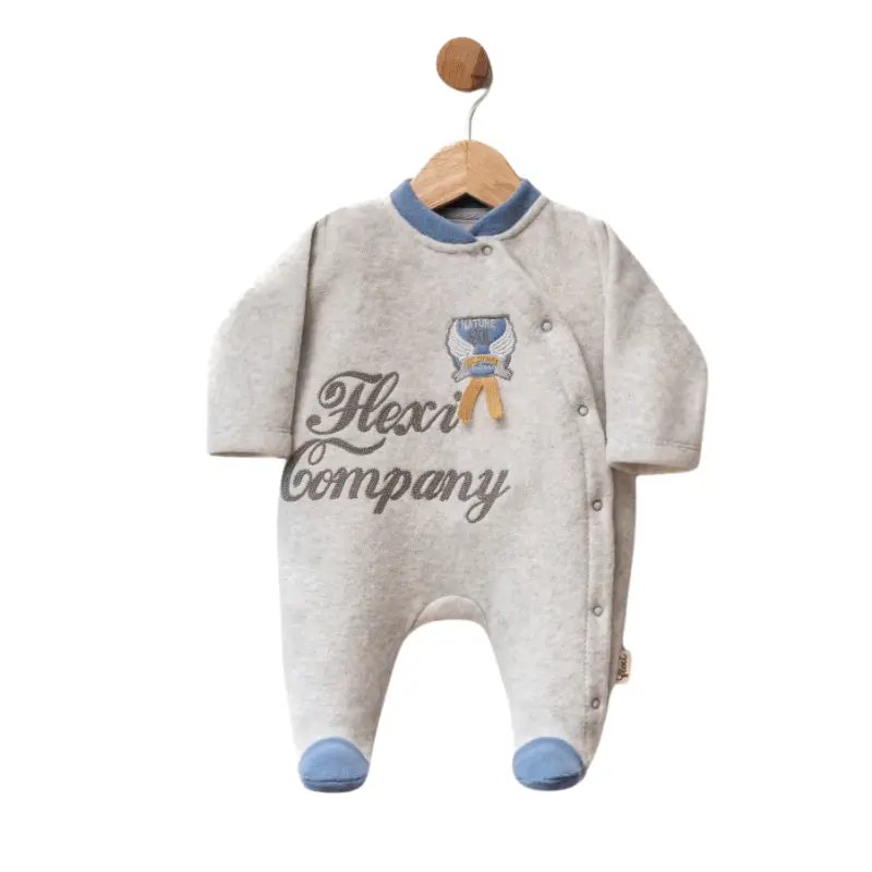 Grenouillère bébé en polaire avec détails bleus et motif - Flexi Company