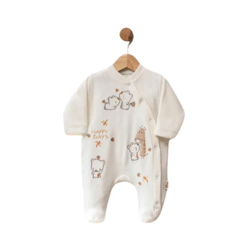 xx Grenouillère bébé en velours avec oursons brodés – Happy Days