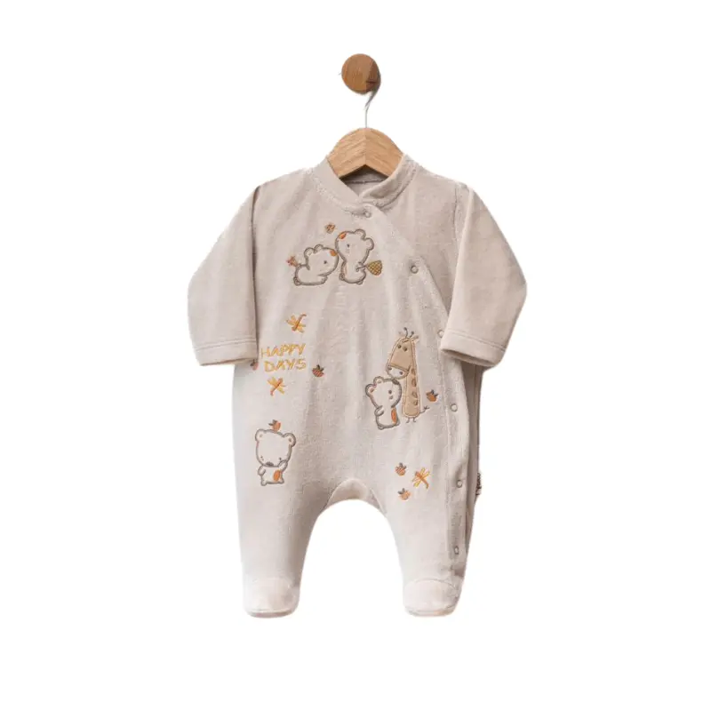 Grenouillère bébé en velours avec oursons brodés – Happy Days
