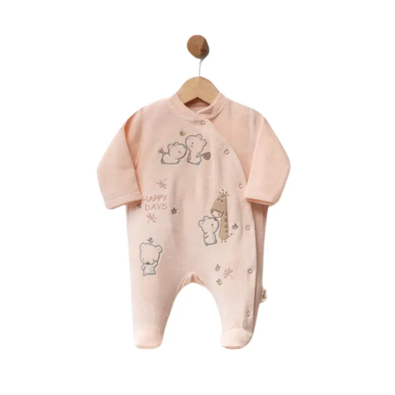 Grenouillère bébé en velours avec oursons brodés – Happy Days