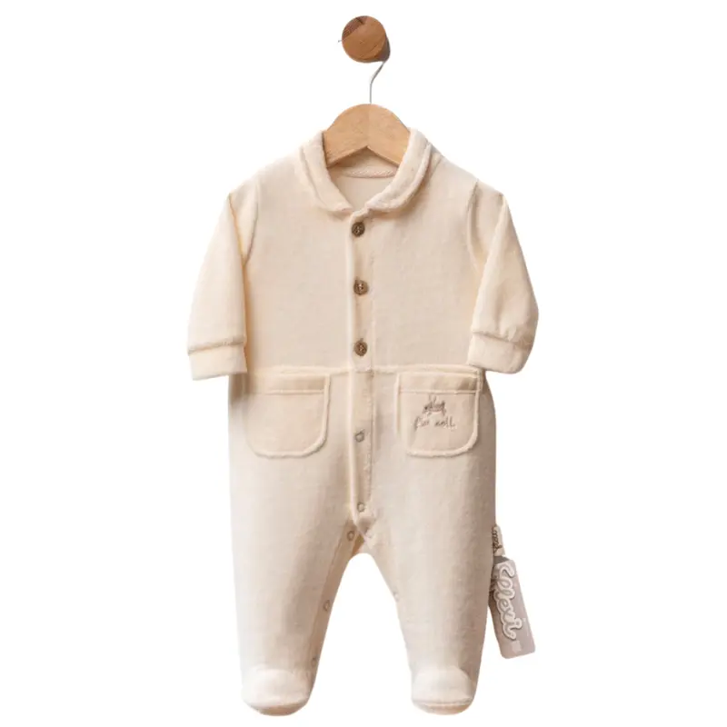 Grenouillère bébé en velours avec poches