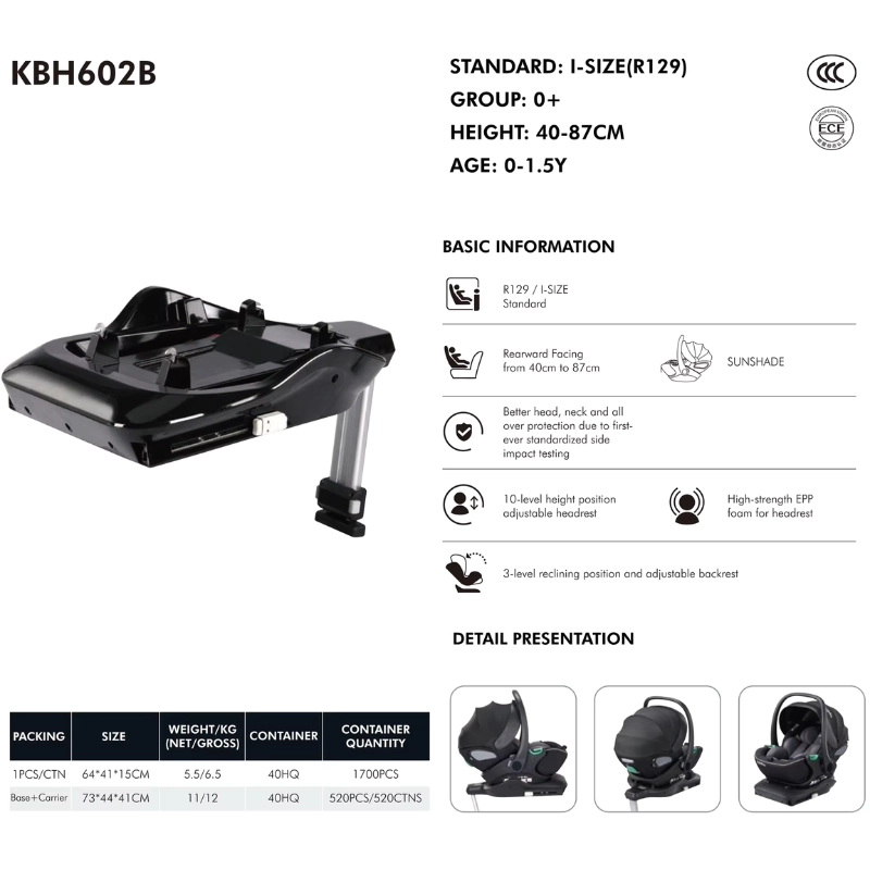 Kidilo Siège Auto Bébé KBH602B – Portable et Inclinable à Plat avec Base Isofix - Bleu