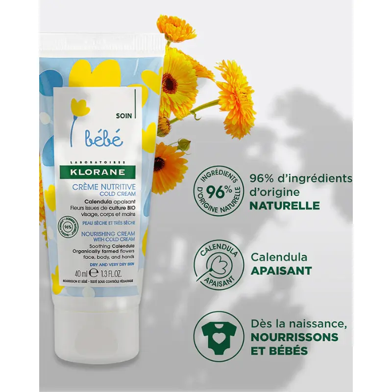 Klorane Bébé Crème nutritive au Cold Cream et Calendula - 40ml