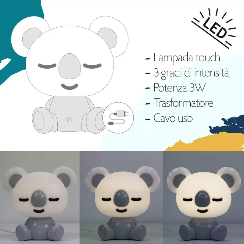 Lampe Koala LED intégrée pour enfant Gris – Onli