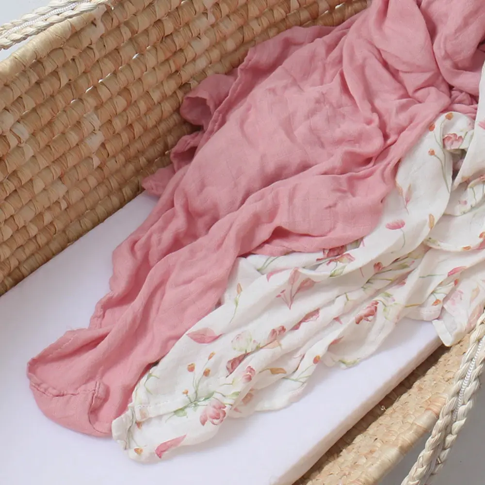 Langes en Mousseline de Bambou Extra-Doux Fleurs