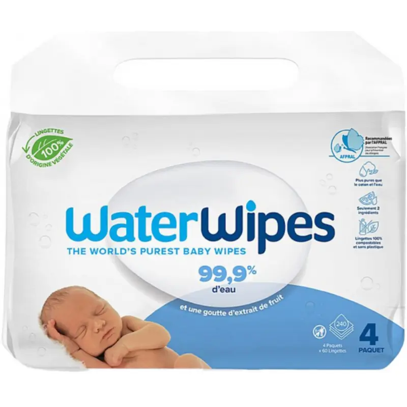 Lingettes à l'eau Lot de 4 x 60 Lingettes  Waterwipes