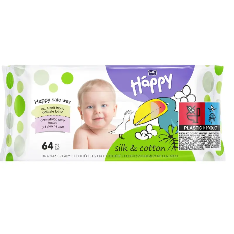 xx Lingettes nettoyantes à la soie et coton 64 pièces Happy