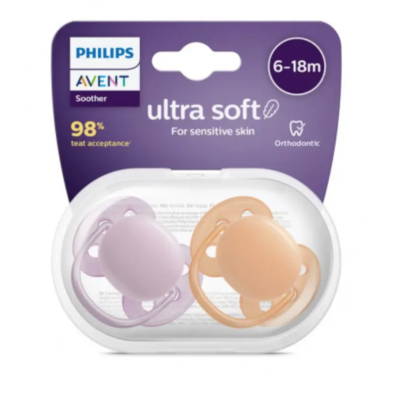xx Lot de 2 sucettes Ultra Douce 6-18 m PHILIPS AVENT Mix Uni