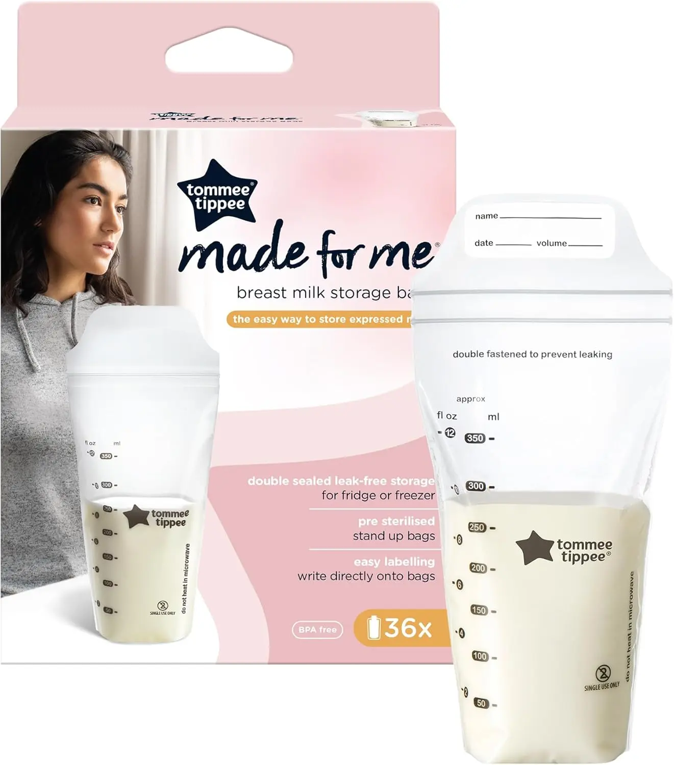 Lot de 36 Sachets de Conservation du Lait Maternel Tommee Tippee 350 ml