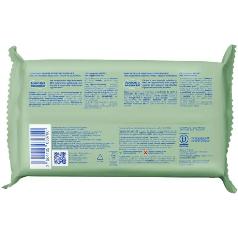 Mustela Lingettes Nettoyantes Compostables Parfumées – 60 unités