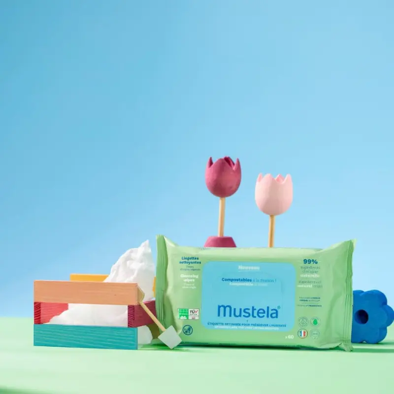 Mustela Lingettes Nettoyantes Compostables Parfumées – 60 unités