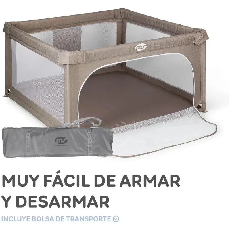 Parc de jeux bébé L 120x120 cm Beige Pliable avec Chatière et Fenêtre en Filet