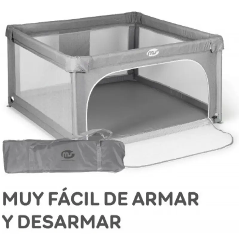 Parc de jeux bébé L 120x120 cm Gris Pliable avec Chatière et Fenêtre en Filet