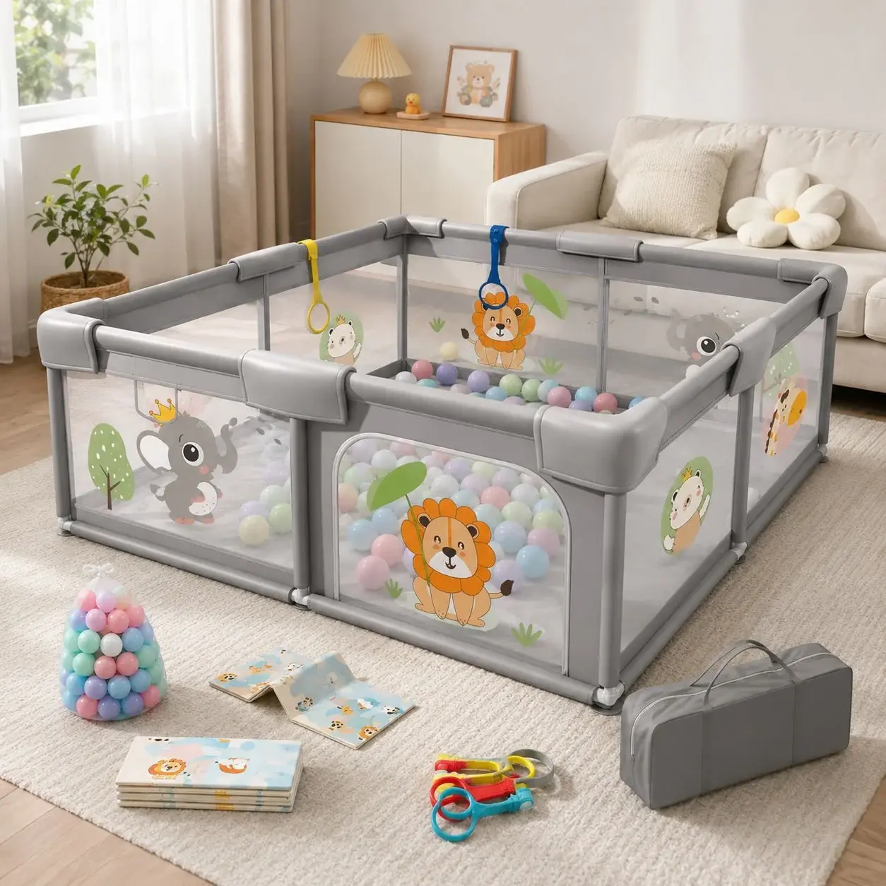 Parc de jeux bébé pliable 200cm x180 cm Gris
