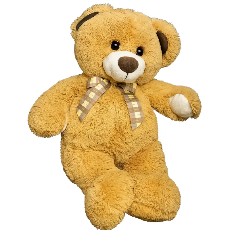 Peluche Ours Géant Beige avec Nœud à Carreaux – Douceur et Tendresse 60 cm