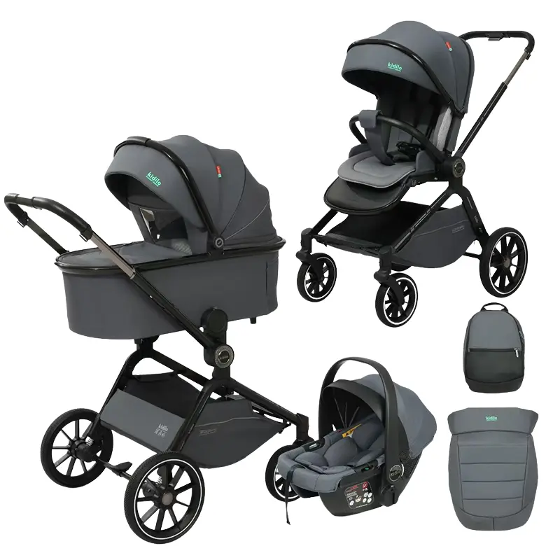 xx Poussette 3 en 1 Kidilo – Nacelle, Siège Auto et Confort Total dès la Naissance – Gris