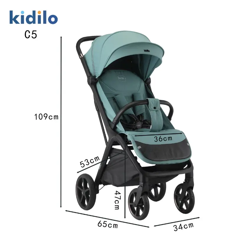 Poussette Bébé Kidilo C5 – Portable, Légère et Pliable – 0 à 3 Ans