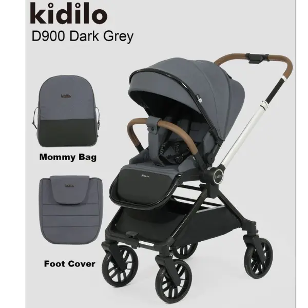 Poussette bébé kidilo deluxe D900 gris foncé