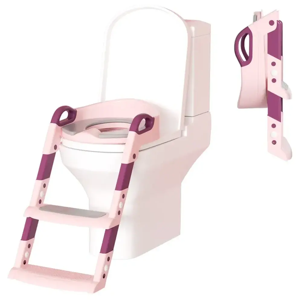 Réducteur de toilettes pliable avec échelle 3 ans et plus - Rose et violet