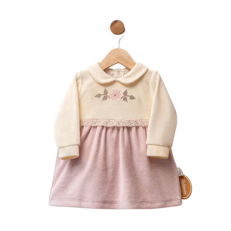 xx Robe bébé en velours avec broderie florale et col claudine