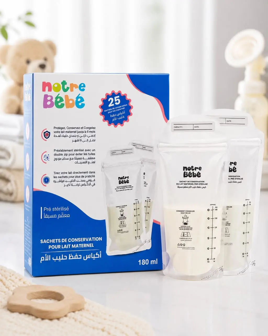Sachets de Conservation pour Lait Maternel Notre Bébé 25 Sachets – Sans BPA