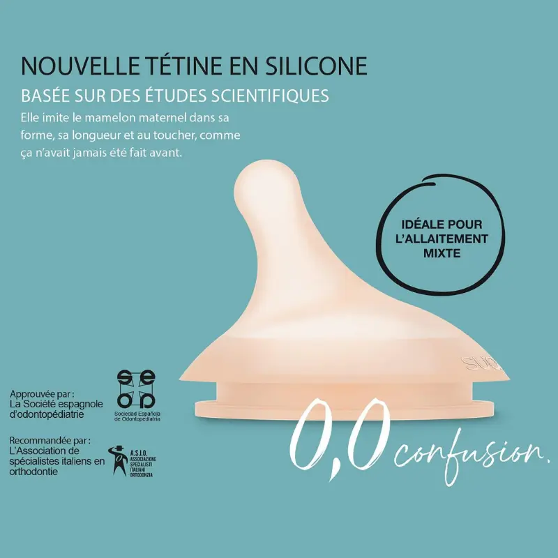 Suavinex, Biberon anti-colique Zero Zero avec tétine spéciale allaitement (A)