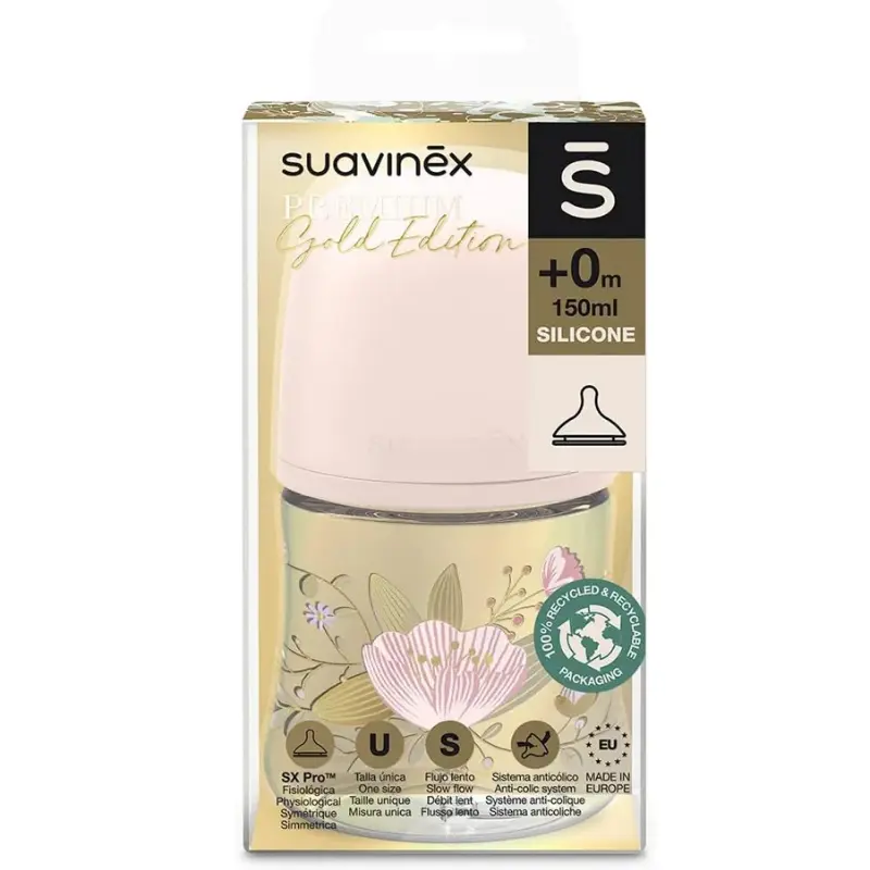 Suavinex Biberon Premium en Polyamide avec Tétine Physiologique 150ml - Floral Rose