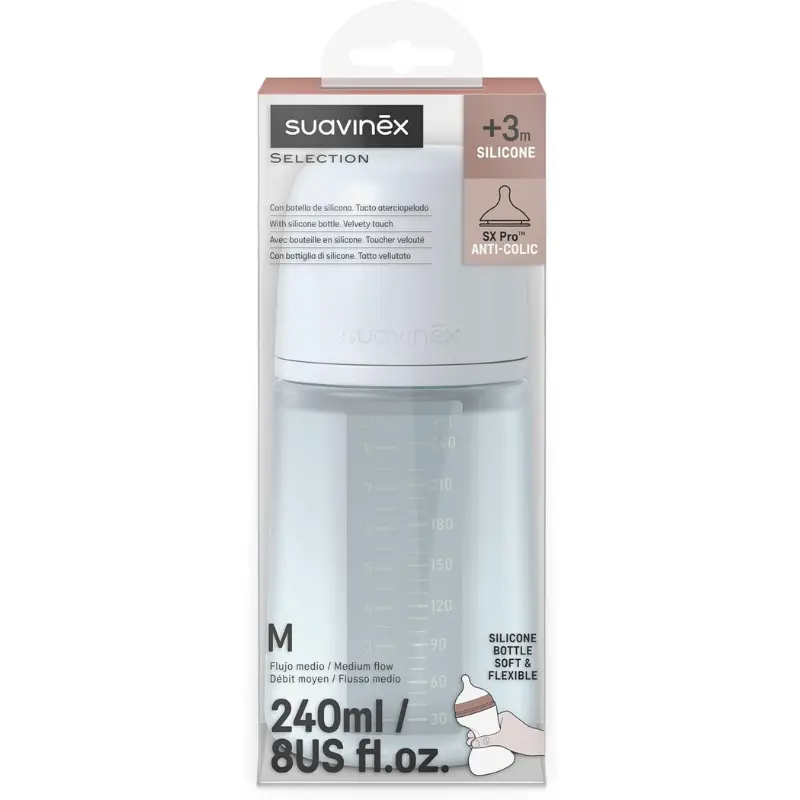 Suavinex Biberon Silicone Colour Essence Bleu Débit moyen 240 ml