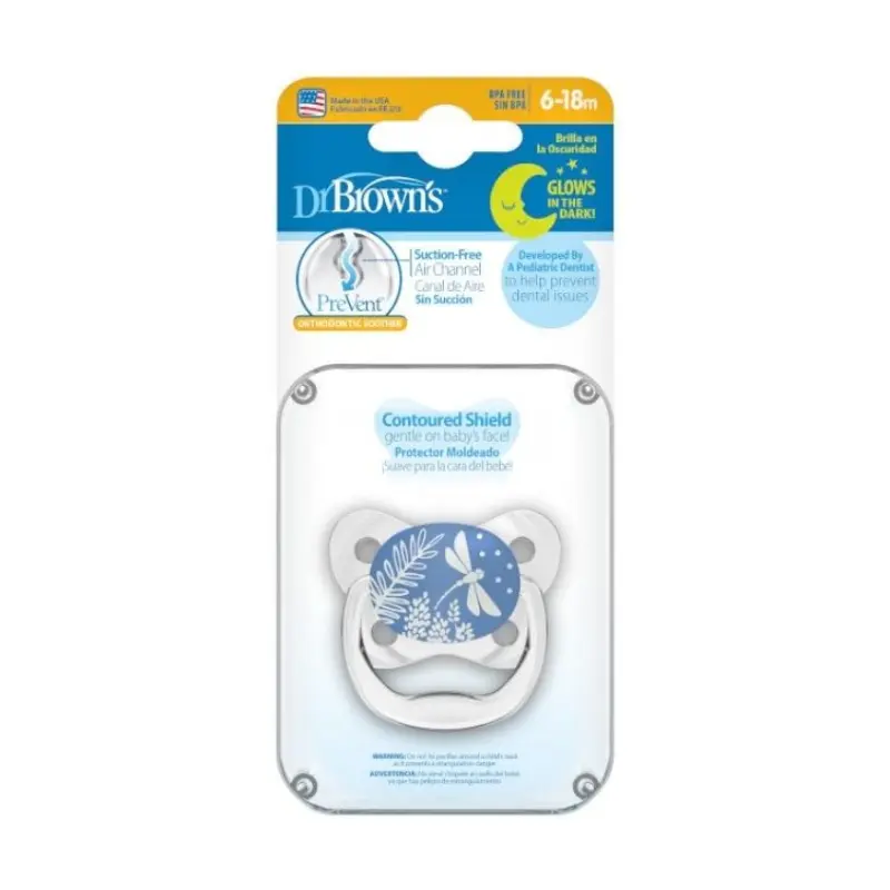 Sucette Prevent Glow in the Dark de 6 à 18 mois – Libellule blanche