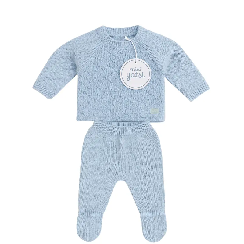 xx Tenue tricotée bébé en coton doux bleu ciel – Mini yatsi