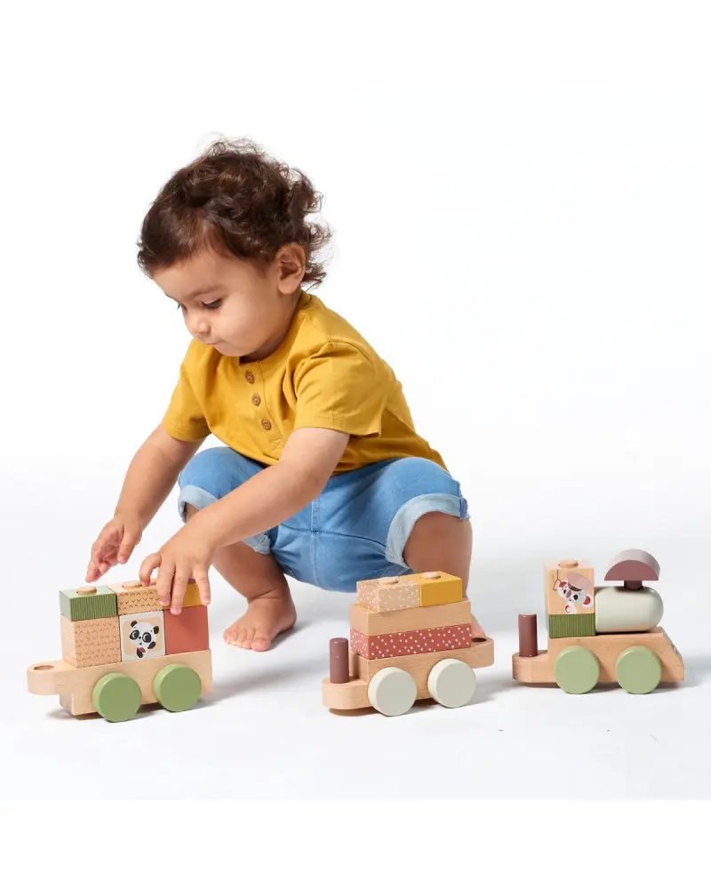 Train empilable en bois Boho Chic