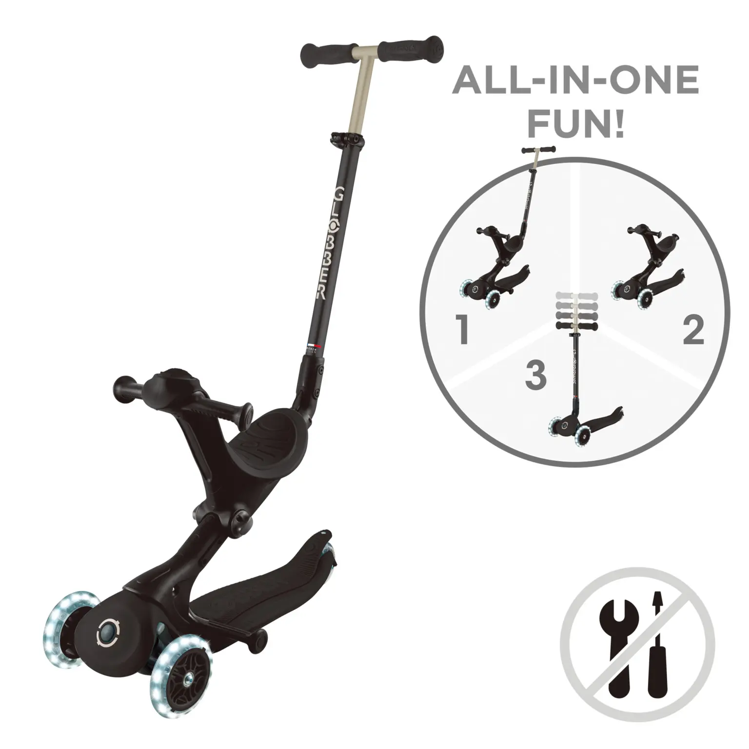 Trottinette convertible GO•UP DELUXE LIGHTS 3 en 1 Noir