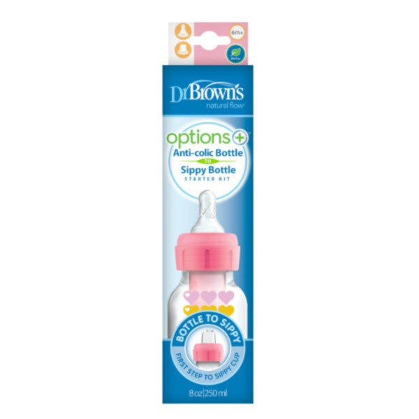 Dr. Brown’s Biberon Cole étroit 250ml Rose 6M+