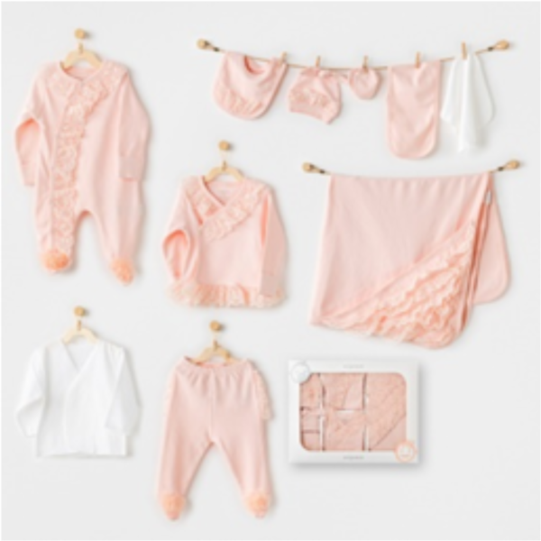 Coffret naissance 100% coton10 pièces chic fille- saumon