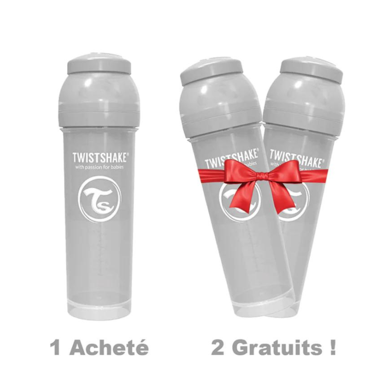 Twistshake Biberon anti-colique 330ml Gris + 2 Offerts